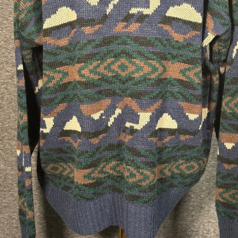 Claybrooke Men's XL Knit Cardigan Sweater Blue Green Abstract Button Front